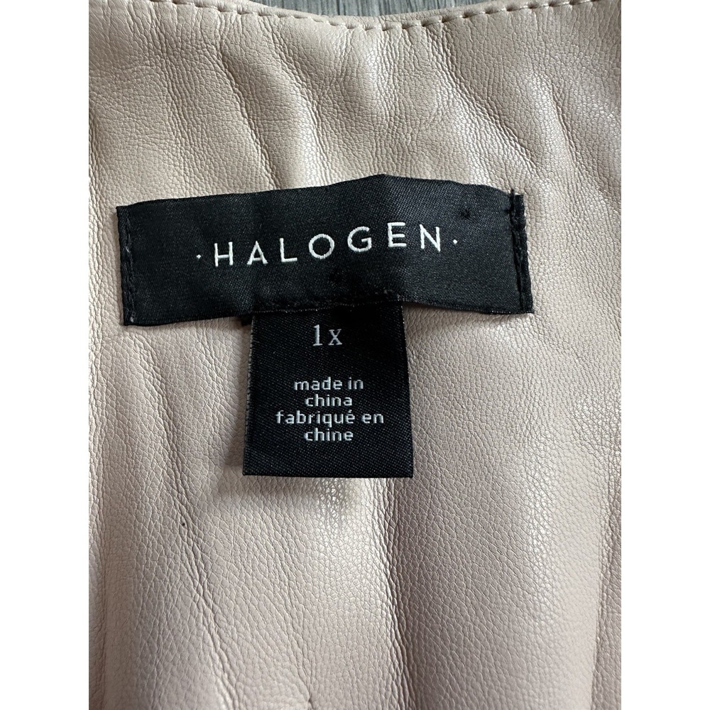 Halogen Womens Blush Beige Faux Leather Draped Open Front Waterfall Jacket 1X - Picture 4 of 12